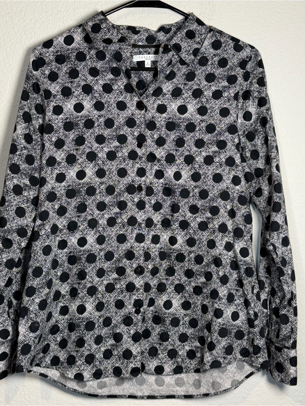 Foxcroft Wrinkle Free Black & White Polka Dot Button-Down Blouse